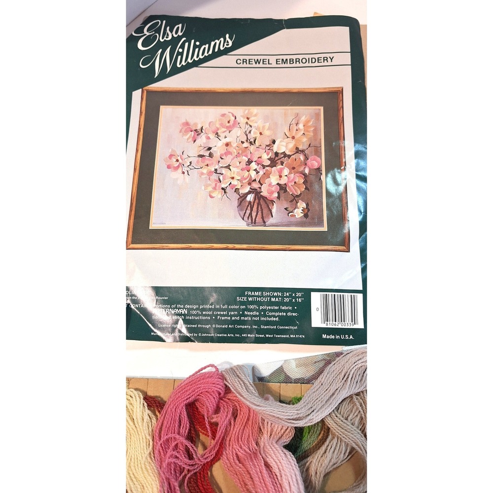 Elsa Williams Magnolia Vase Crewel Embroidery Kit Vtg Floral Pater Nayan Wool